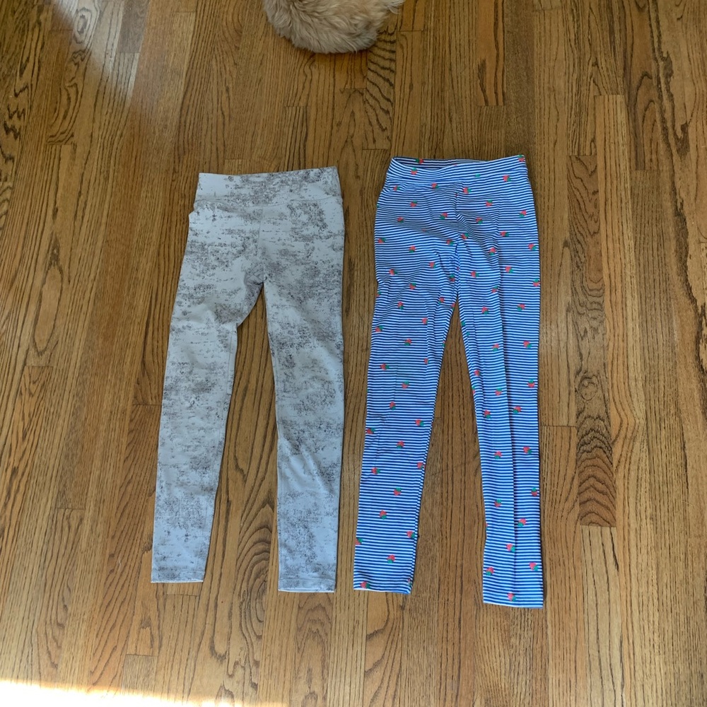 Athleta Girl Gray Marble Leggings and Crewcuts Seersucker Strawberry Leggings